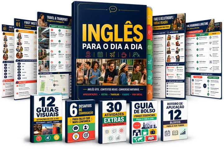 Conjunto do material Inglês para o Dia a Dia com materiais de apoio